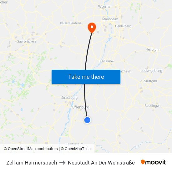 Zell am Harmersbach to Neustadt An Der Weinstraße map