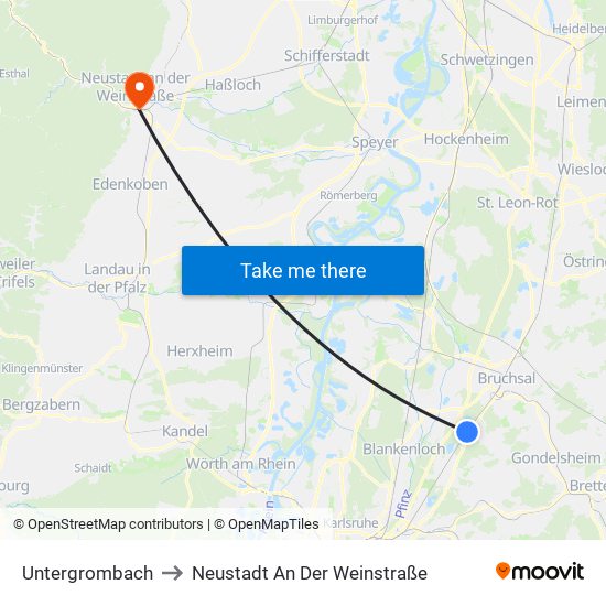 Untergrombach to Neustadt An Der Weinstraße map