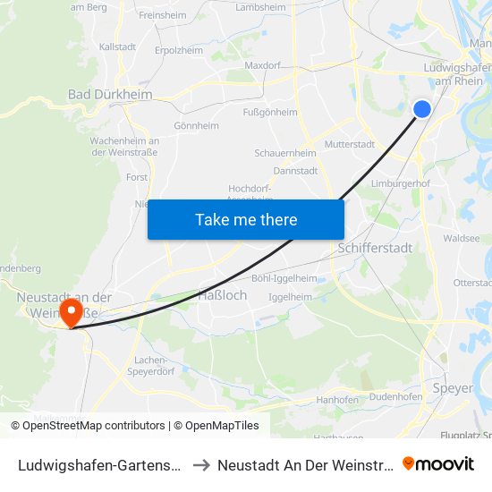 Ludwigshafen-Gartenstadt to Neustadt An Der Weinstraße map