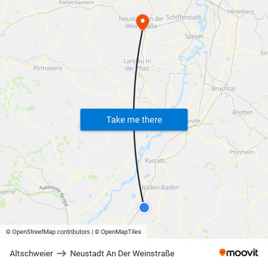 Altschweier to Neustadt An Der Weinstraße map