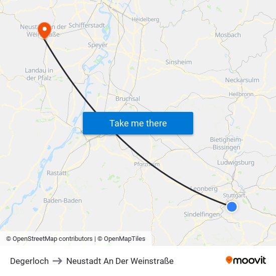 Degerloch to Neustadt An Der Weinstraße map