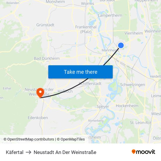 Käfertal to Neustadt An Der Weinstraße map