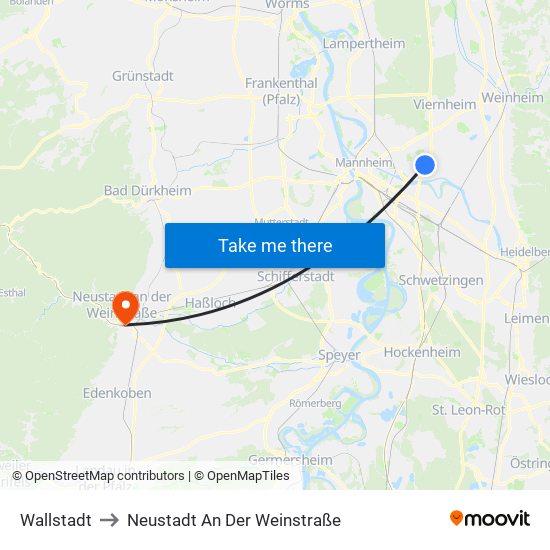 Wallstadt to Neustadt An Der Weinstraße map