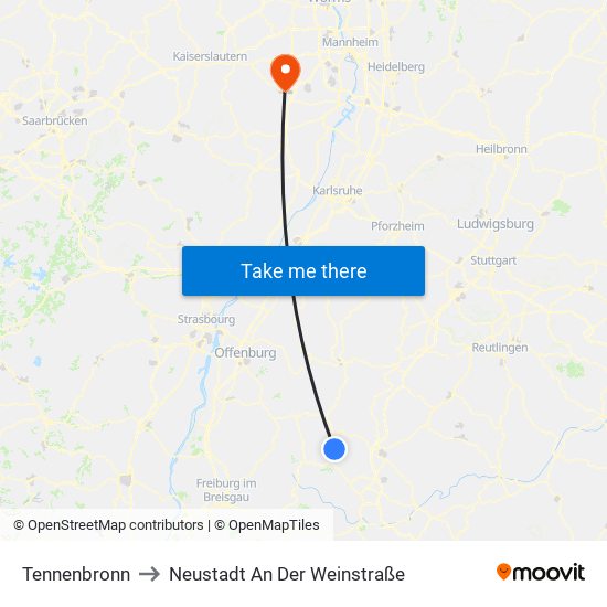 Tennenbronn to Neustadt An Der Weinstraße map