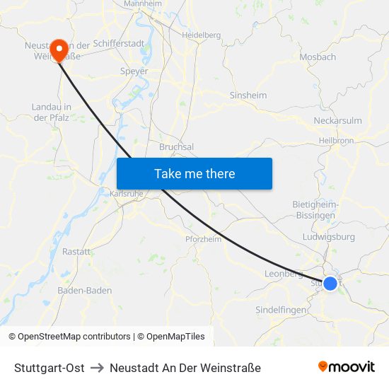 Stuttgart-Ost to Neustadt An Der Weinstraße map