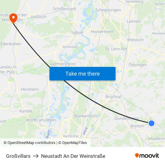 Großvillars to Neustadt An Der Weinstraße map