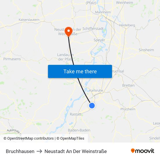 Bruchhausen to Neustadt An Der Weinstraße map