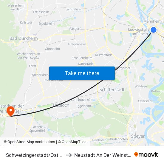 Schwetzingerstadt/Oststadt to Neustadt An Der Weinstraße map