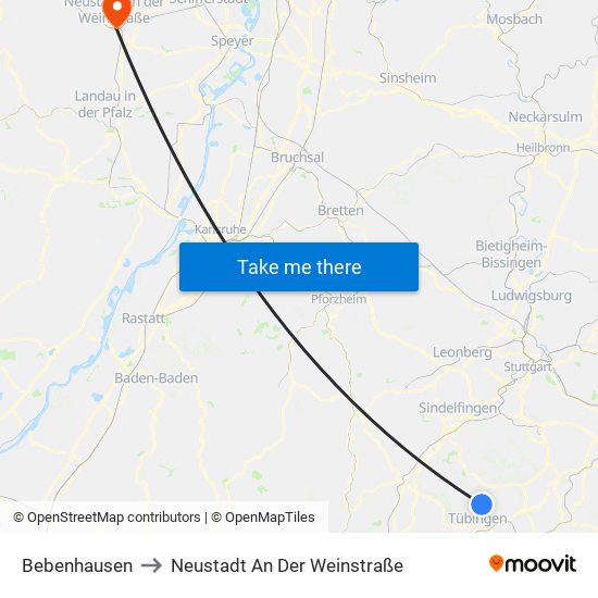 Bebenhausen to Neustadt An Der Weinstraße map