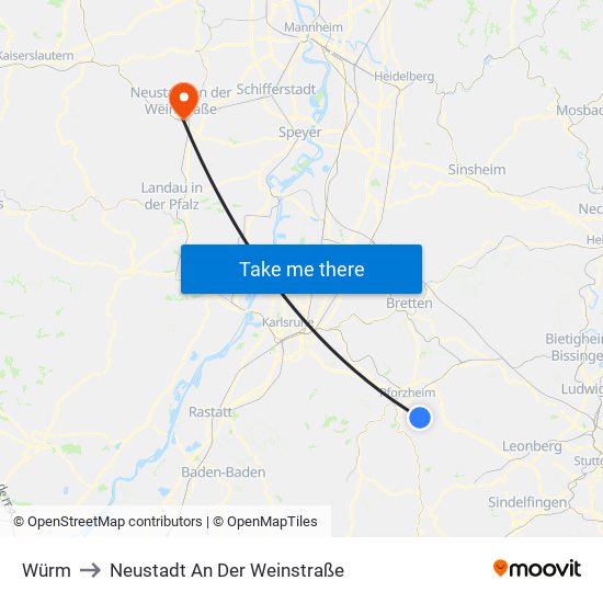 Würm to Neustadt An Der Weinstraße map