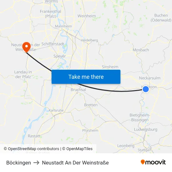 Böckingen to Neustadt An Der Weinstraße map