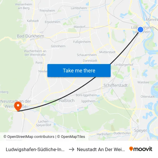 Ludwigshafen-Südliche-Innenstadt to Neustadt An Der Weinstraße map
