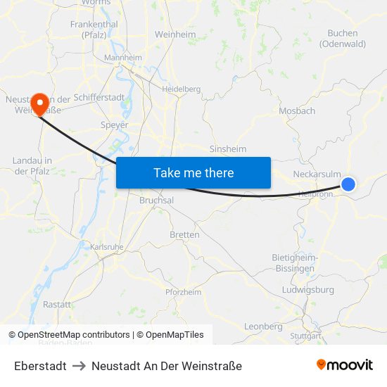 Eberstadt to Neustadt An Der Weinstraße map