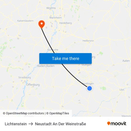 Lichtenstein to Neustadt An Der Weinstraße map