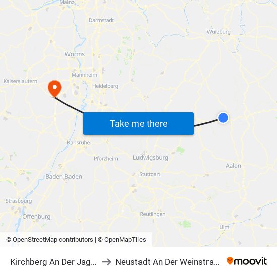 Kirchberg An Der Jagst to Neustadt An Der Weinstraße map