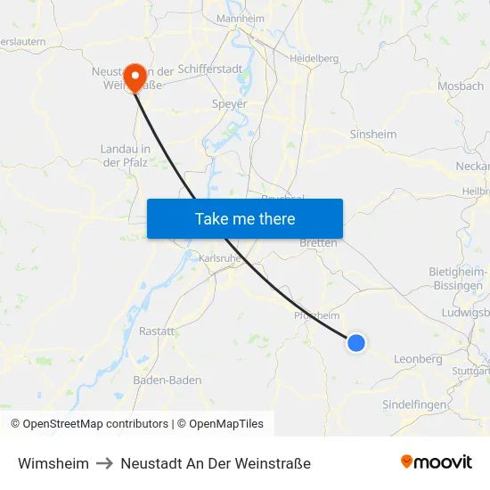 Wimsheim to Neustadt An Der Weinstraße map