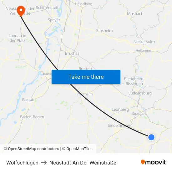 Wolfschlugen to Neustadt An Der Weinstraße map