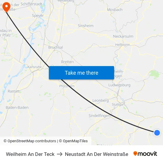 Weilheim An Der Teck to Neustadt An Der Weinstraße map