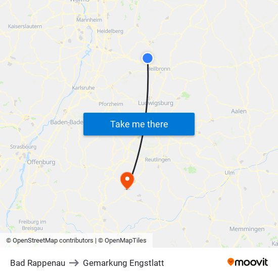 Bad Rappenau to Gemarkung Engstlatt map