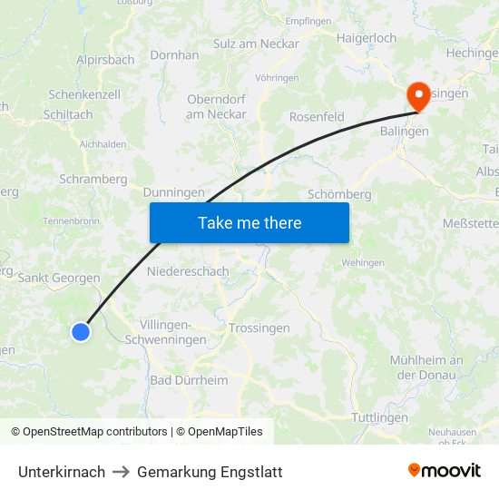 Unterkirnach to Gemarkung Engstlatt map