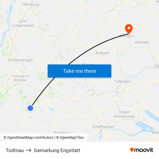 Todtnau to Gemarkung Engstlatt map