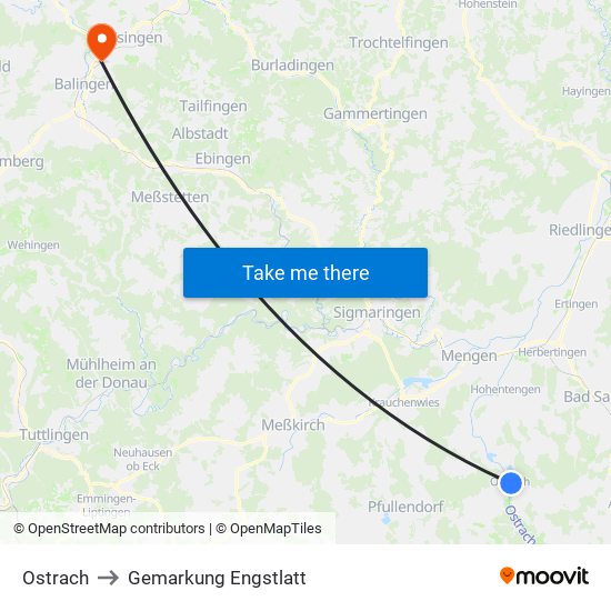 Ostrach to Gemarkung Engstlatt map