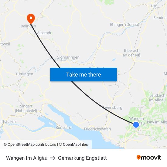 Wangen Im Allgäu to Gemarkung Engstlatt map