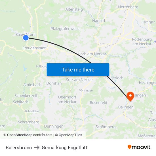 Baiersbronn to Gemarkung Engstlatt map
