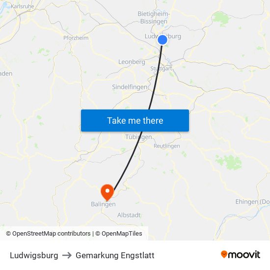 Ludwigsburg to Gemarkung Engstlatt map