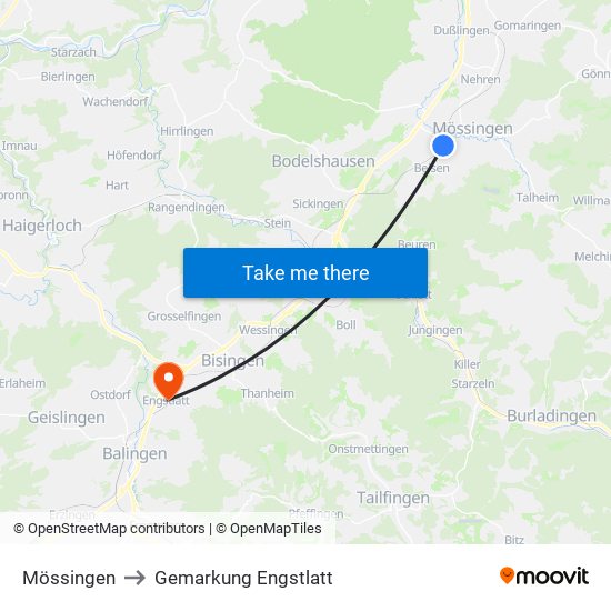 Mössingen to Gemarkung Engstlatt map