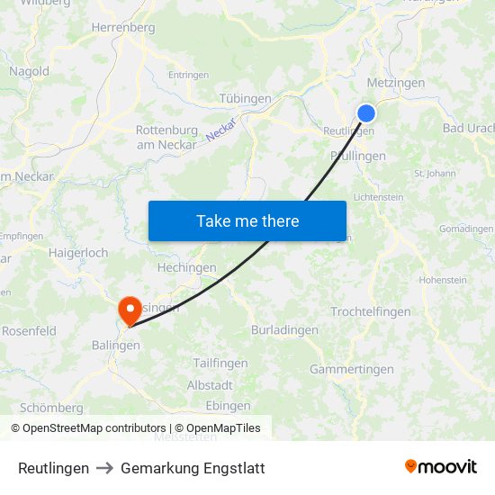 Reutlingen to Gemarkung Engstlatt map