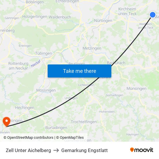 Zell Unter Aichelberg to Gemarkung Engstlatt map