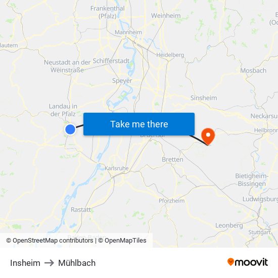 Insheim to Mühlbach map
