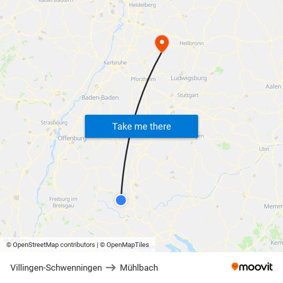 Villingen-Schwenningen to Mühlbach map