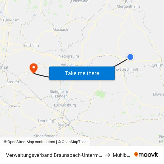Verwaltungsverband Braunsbach-Untermünkheim to Mühlbach map