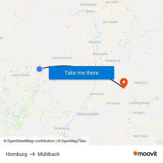 Homburg to Mühlbach map
