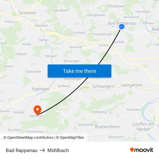 Bad Rappenau to Mühlbach map