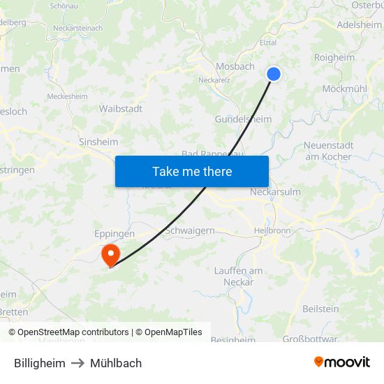 Billigheim to Mühlbach map