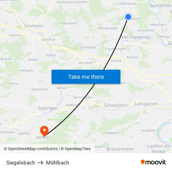 Siegelsbach to Mühlbach map