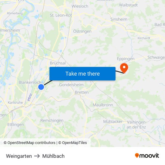 Weingarten to Mühlbach map