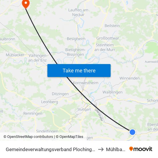 Gemeindeverwaltungsverband Plochingen to Mühlbach map