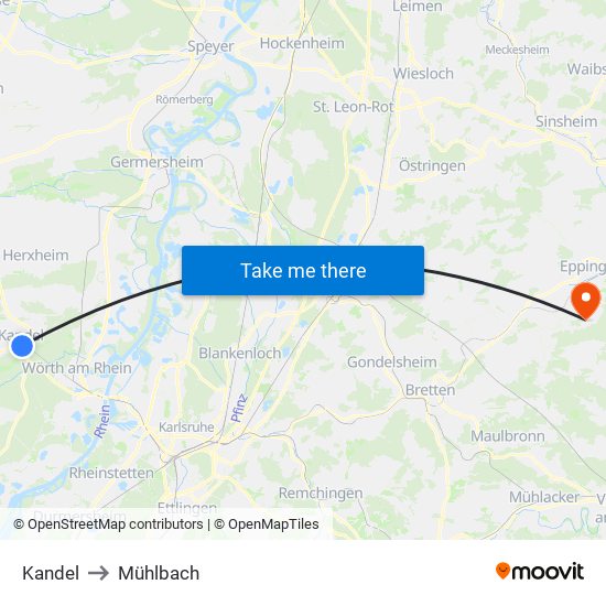 Kandel to Mühlbach map