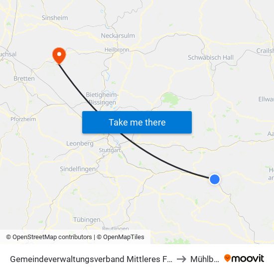 Gemeindeverwaltungsverband Mittleres Fils-Lautertal to Mühlbach map