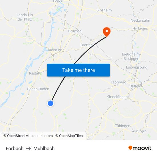 Forbach to Mühlbach map