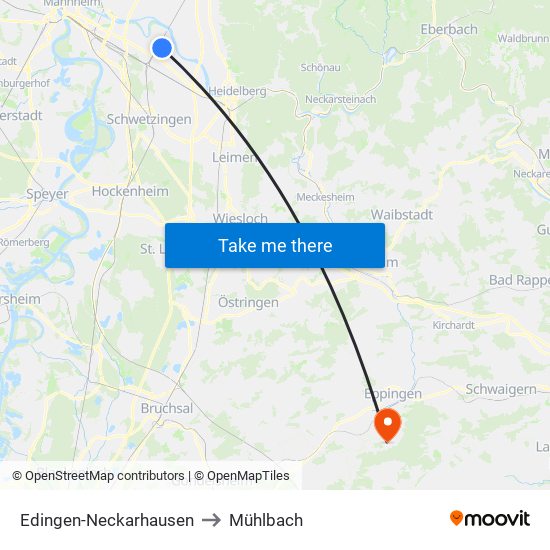 Edingen-Neckarhausen to Mühlbach map