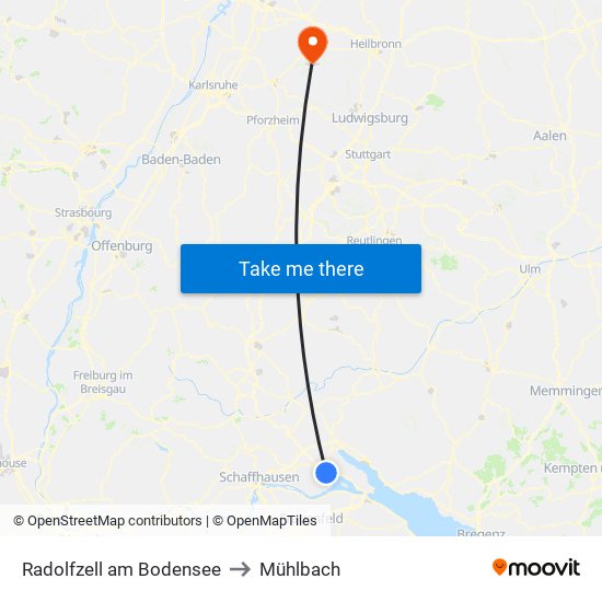 Radolfzell am Bodensee to Mühlbach map