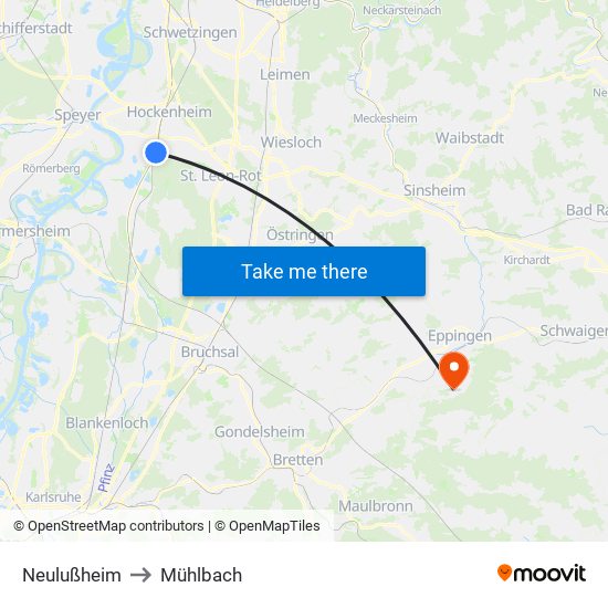 Neulußheim to Mühlbach map