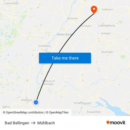 Bad Bellingen to Mühlbach map