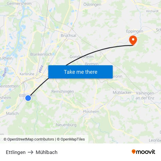 Ettlingen to Mühlbach map