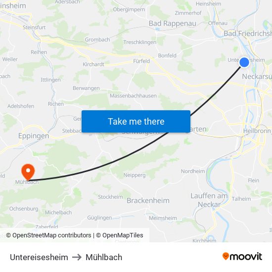 Untereisesheim to Mühlbach map